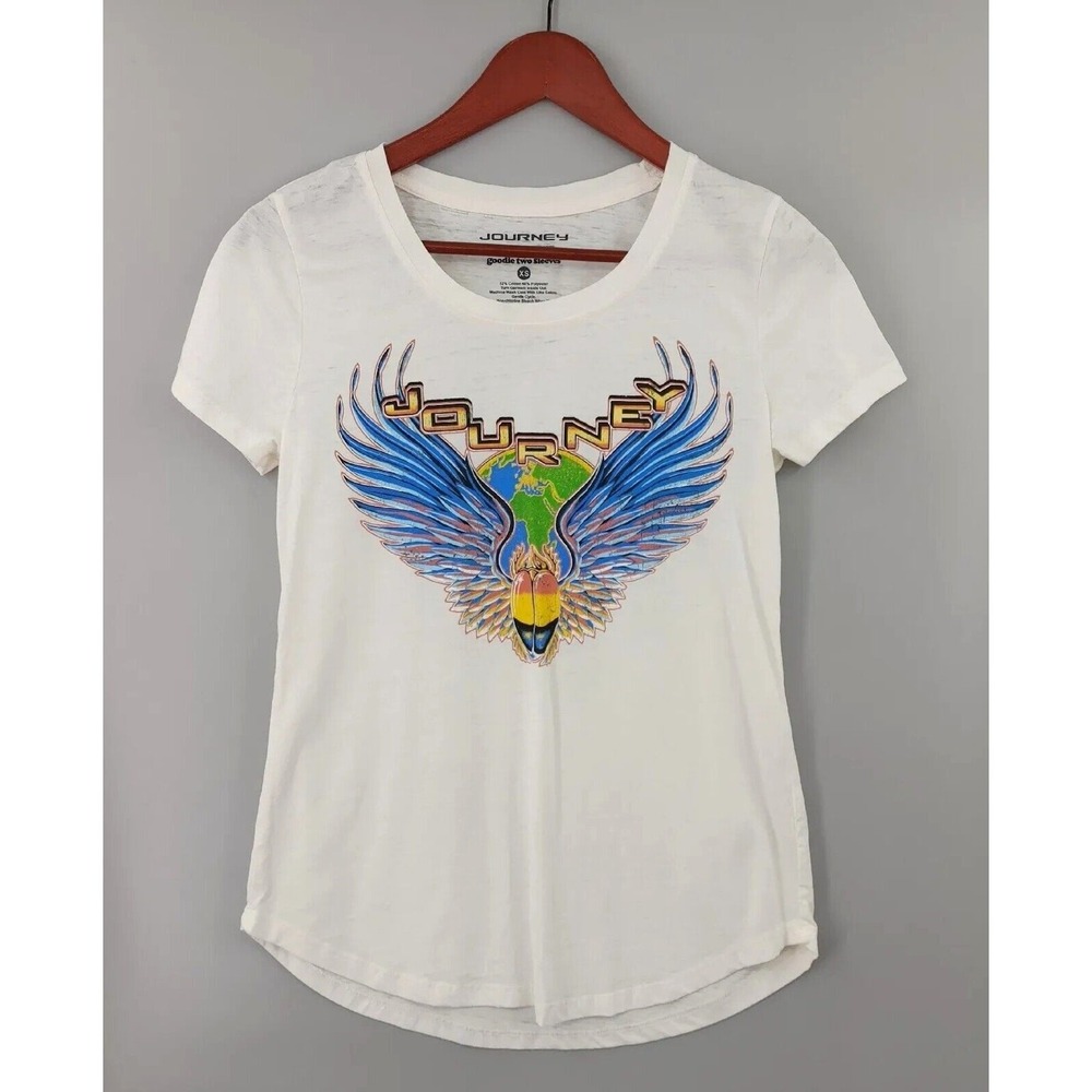 Journey Rock Band Scarab‎ Graphic Tee Womens Size XS Cream Beetle Cotton